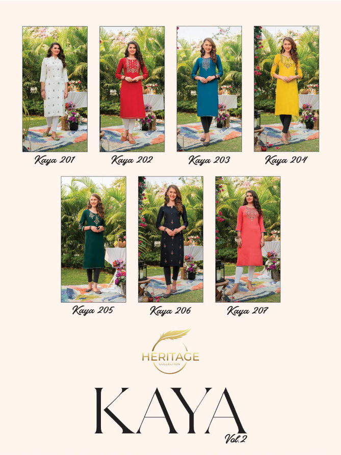 Heritage Kaya 2 Fancy Party Wear Rayon Designer Embroidery Kurti Collection